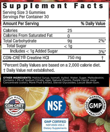 CON - CRET Creatine HCl Gummies Berry Zing - Nutrition World