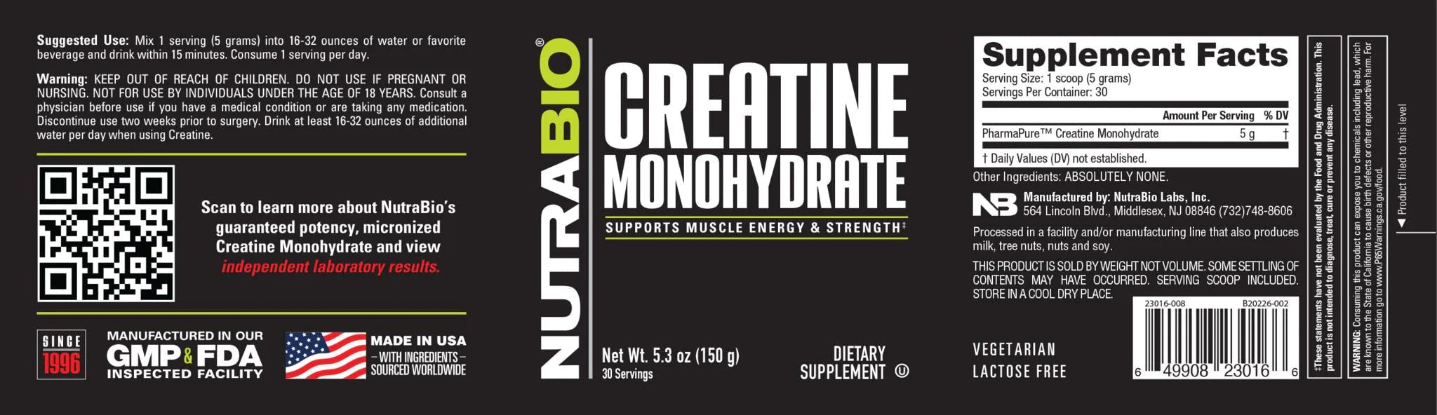 NutraBio Creatine Monohydrate (300 Grams) - Unflavored - Nutrition World