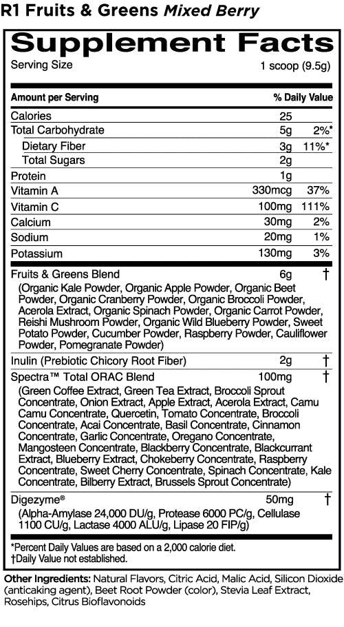 Rule 1 R1 Fruits & Greens Mixed Berry - Nutrition World